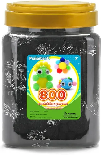Vista 33 de Praisebank Pompones Negros - 2000 piezas, 1cm, Ideales para Artes y Manualidades, Bolas de Pompón en Frasco