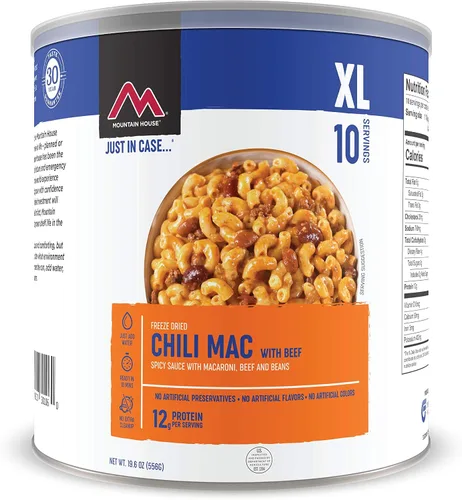 Vista 5 de Mountain House Huevos revueltos con tocino Supervivencia liofilizada y alimentos de emergencia Lata #10 + Mountain House Chili Mac con carne
