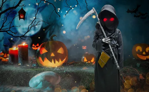 Vista 5 de longpo Disfraces de Halloween para niños, disfraz de la parca para niños, conjunto de fantasmas aterradores, cosplay, disfraz de fiesta