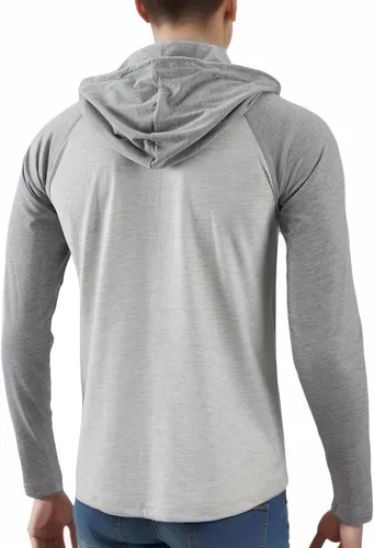 Vista 2 de Sudadera Desplato con capucha, manga larga, ligera, estilo henley, informal, para hombre