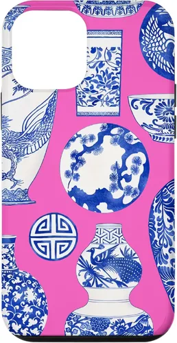 Vista 16 de iPhone 16 Blue Willow Chinoiserie Jengibre Tarro Fresco Preppy Rosa Azul Caso