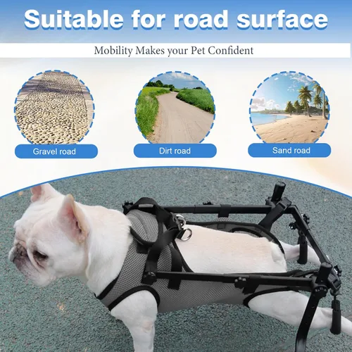 Vista 5 de Silla de ruedas gris para patas traseras, herramientas de paseo para mascotas, cómoda malla transpirable para perros, ayuda de movilidad ajustable