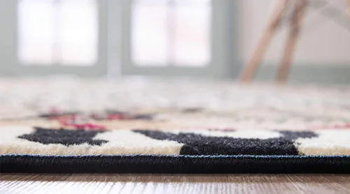 Vista 4 de Unique Loom Wildlife Collection - Alfombra de área inspirada en animales con bordes de guepardo, 3 pies 3 pulgadas x 5 pies 3 pulgadas, marfil/negro