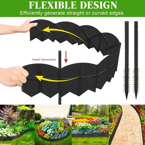 Vista 2 de Borde de Jardín Negro de 20 Pies, Borde de Paisajismo de 6 Pulgadas de Alto con 20 Piezas de Estacas de Jardín de 7.8 Pulgadas de Altura, Borde