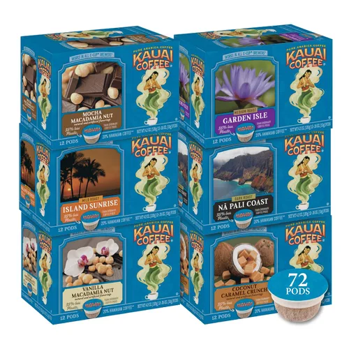 Vista 54 de Kauai Coffee Cápsulas K-Cup para cafeteras Keurig, café arábica, 10% hawaiano, tostado medio, aroma brillante con notas florales, descafeinado, 1