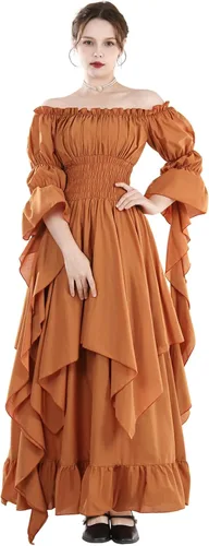 Vista 15 de Vestido renacentista para mujer, vestido victoriano, vestido de novia de Beige