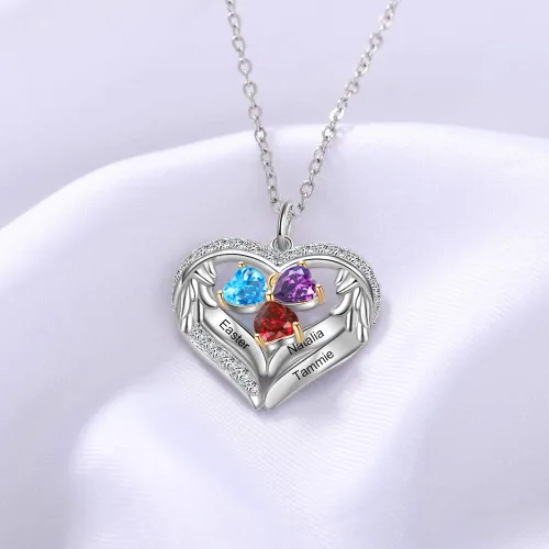 Vista 6 de lorajewel Collar personalizado con piedras natales simuladas en forma de corazón de familia grabado con nombres colgantes para abuela mamá esposa