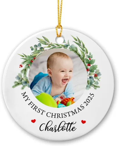 Vista 10 de Marco de fotos conmemorativo personalizado para mascotas, adorno de Navidad 2025, Un pedazo de mi corazón vive en el cielo, adorno de cerámica
