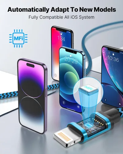 Vista 2 de Aioneus Cable de carga para iPhone de 3 pies, paquete de 3 cables Lightning con certificación MFi, cable de carga rápida de nailon trenzado