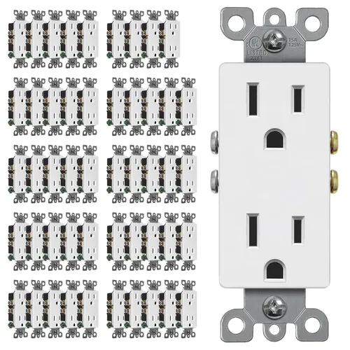 Vista 15 de CML - Toma de corriente decorativa de 15 amperios, paquete de 20 tomas de corriente estándar con placa de pared sin tornillos, resistente a