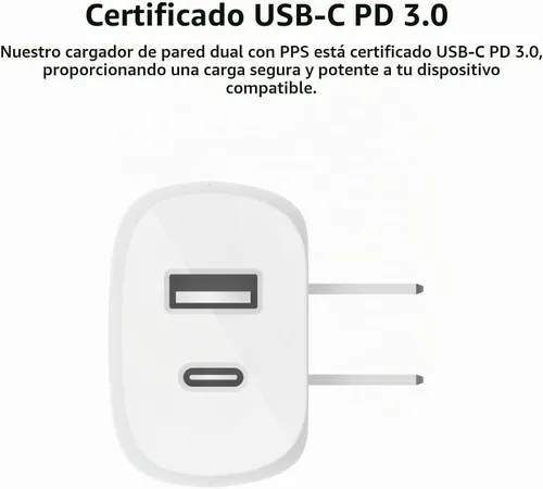 Vista 5 de Belkin Bloque de cargador USB C y USB A de 37 W, carga rápida PPS