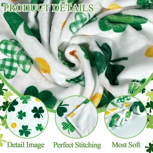 Vista 2 de Manta del día de San Patricio con trébol de shamrock, manta de franela para arrojar de 40"x50" de trébol de la suerte, regalo para adultos y niños