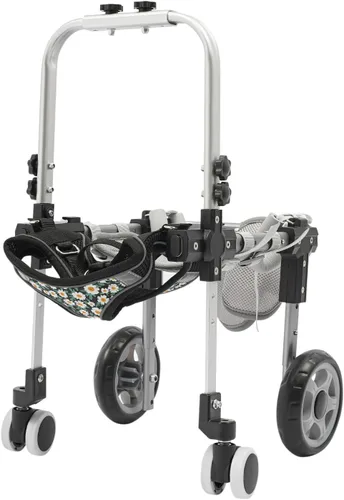 Vista 8 de Silla de ruedas ajustable para patas traseras, cochecito de perro de 4 ruedas con asa, silla de ruedas ligera para mascotas discapacitadas, patas