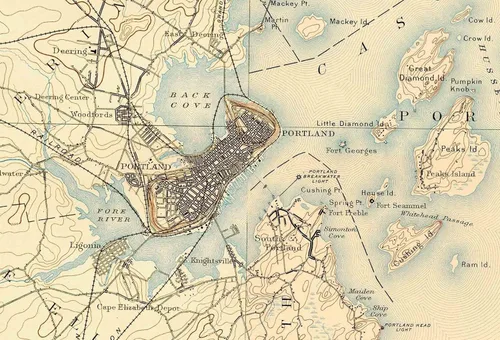 Vista 2 de Casco Bay 1893 Old Topographic Map USGS - Custom Composite Reprint Maine