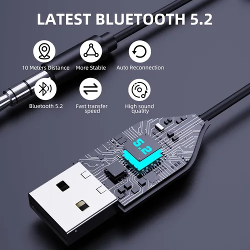 Vista 8 de Smof Adaptador auxiliar a Bluetooth 5.2 Receptor Bluetooth de 0.138 in con micrófono incorporado entrada auxiliar para transmisión de música