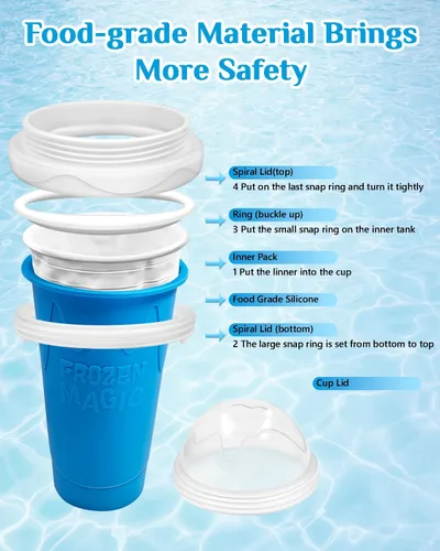 Vista 5 de Bollove - Vaso para granizar, tazas mágicas para hacer granizados para hacer tú mismo, taza portátil para jugos, leche y helado, doble capa de Azul