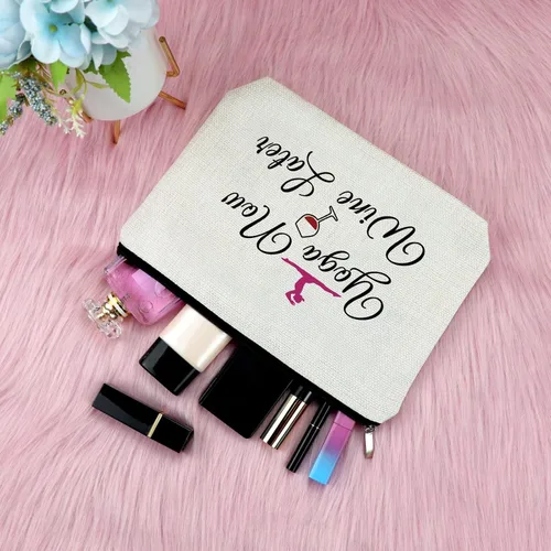 Vista 4 de Sfodiary Bolsa de maquillaje para amantes del yoga, regalos de yoga para mujeres, instructoras de yoga, regalo de agradecimiento para profesores