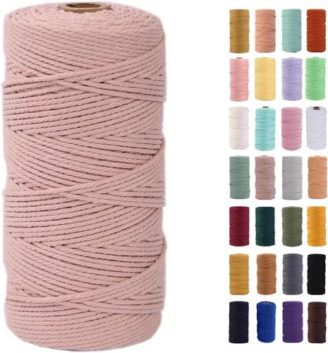 Vista 45 de Cuerda de macramé azul aire de 0.079 in x 220 yardas, cuerda de algodón colorido de algodón suave para colgar en la pared, colgadores de plantas