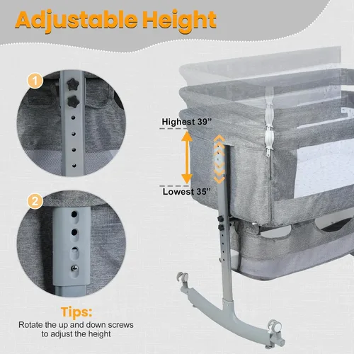Vista 3 de Moisés 3 en 1 para bebé, cuna portátil ajustable con ruedas Gris