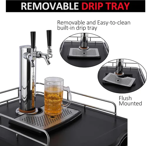 Vista 5 de Kegerator y enfriador de cerveza de barril, dispensador de cerveza de doble grifo, refrigerador de barril de tamaño completo con estantes, acero