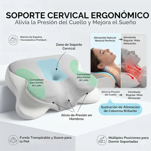 Vista 6 de Almohada cervical de espuma viscoelástica refrescante para aliviar el dolor de cuello, almohada ergonómica de cama de contorno con funda