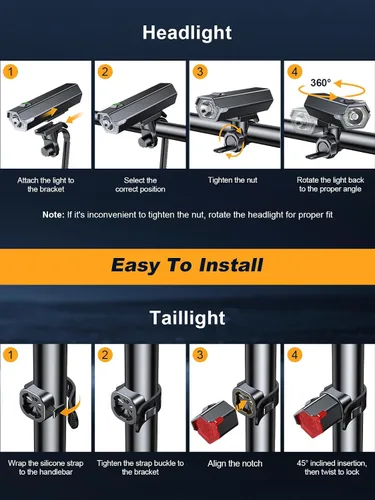 Vista 7 de Cuvccn Luces de bicicleta superbrillantes de 1000 lúmenes con luz lateral, 4+6 modos recargables de bicicleta delanteras y traseras, faros