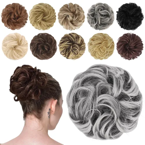 Vista 31 de FESHFEN Pieza de Cabello de Moño Desordenado - Extensiones de Coleteros de Moño de Cabello Ondulado Rizado Elástico Postizos Sintéticos para Mujeres