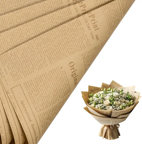 Vista 7 de RUSPEPA 20 hojas de papel de regalo para flores de periódico Kraft, papel reversible para ramos florales, diseño de papel de noticias Kraft