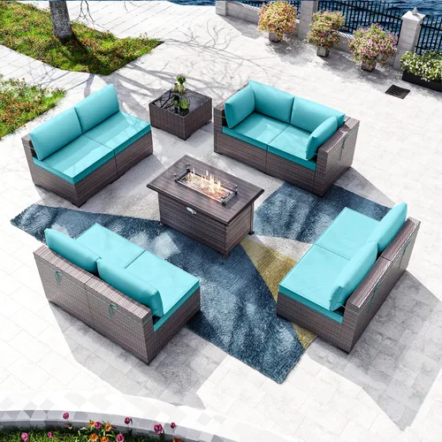 Vista 11 de Kullavik - Juego de muebles para exterior de 6 piezas con sofá modular de ratán de polietileno, color negro
