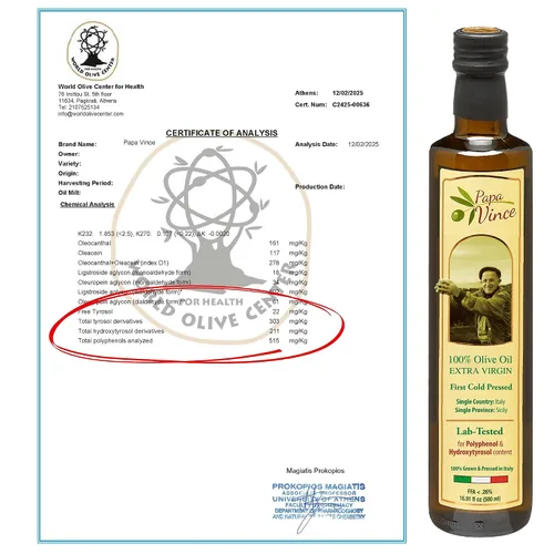 Vista 4 de Aceite de Oliva Extra Virgen Papa Vince - Primera Prensa en Frío de Cosecha Familiar 2024/25, Rico en Polifenoles, Sutil Acabado de Pimienta, Sin