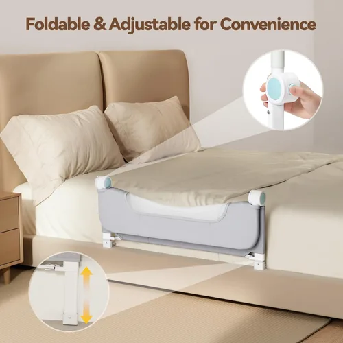 Vista 4 de Tivellary Barrera de seguridad reforzada para cama de niños pequeños – Protector de barandilla de cama de 32” con material engrosado, protector