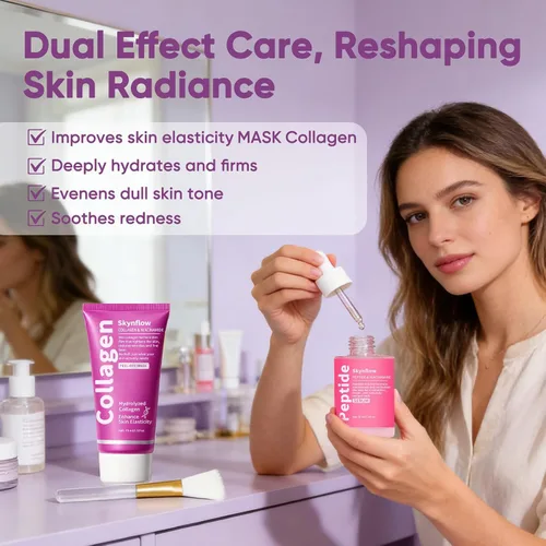Vista 2 de Máscara facial de colágeno + suero PDRN de péptidos voluminosos, máscara hidrolizada para despegar durante la noche, juego de cuidado de la piel