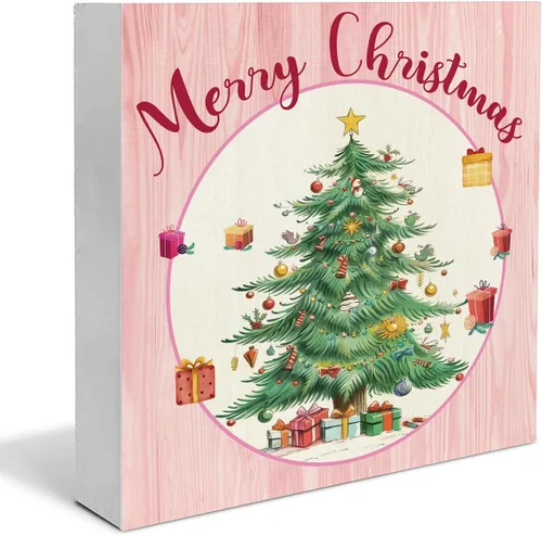 Vista 23 de Señal de madera de Navidad 2024 para el hogar, decoración familiar, decoración de mesa de Navidad de 5 x 5 pulgadas