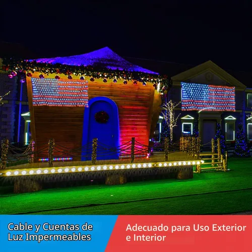 Vista 6 de Realización de luces de bandera estadounidense avanzadas, 420 luces LED Red de luz LED impermeable de los Estados Unidos para el Día de los Caídos