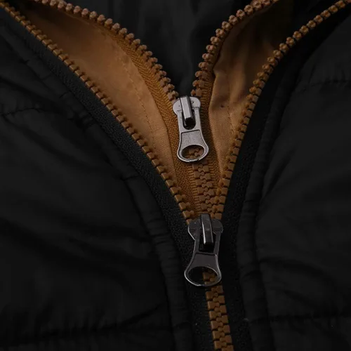 Vista 68 de WENKOMG1 Chaleco con capucha con doble cremallera para hombre, abrigo de color sólido, abrigo cálido y grueso, sin mangas, chaqueta suelta