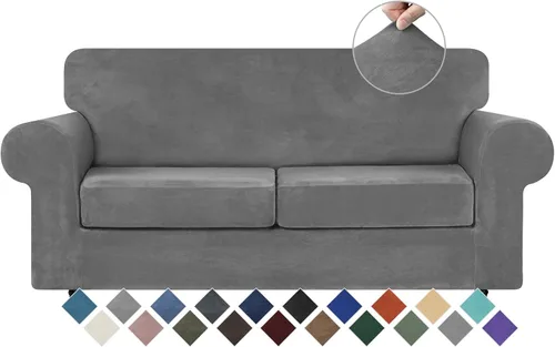 Vista 36 de WEERRW 4 Piezas Fundas de Terciopelo de Alta Elasticidad para Sofá de 3 Cojines Fundas de Sofá, Protector de Muebles Lavable con Parte Inferior