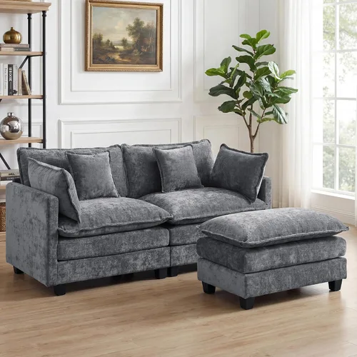 Vista 22 de Sofá seccional, cómodo sofá modular de nube, sofá modular de asiento profundo, sofá moderno en la nube, sofás modulares para sala de estar, Beige
