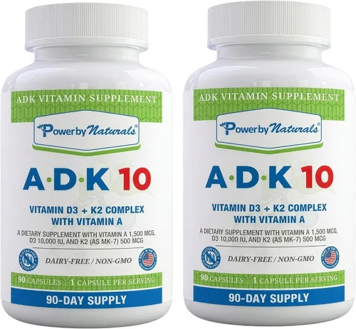 Vista 13 de Power By Naturals ADK 10 - Vitamina A de alta potencia, D3 10000 IU, suplemento K2 MK7 – 90 pastillas (1 unidad) para 3 meses de apoyo a la salud