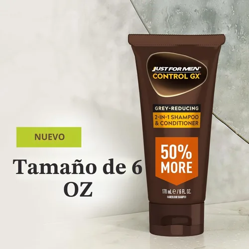 Vista 2 de Champú y acondicionador (dos en uno) Just For Men Control GX para reducción de canas, color gradual del cabello con queratina para un cabello más