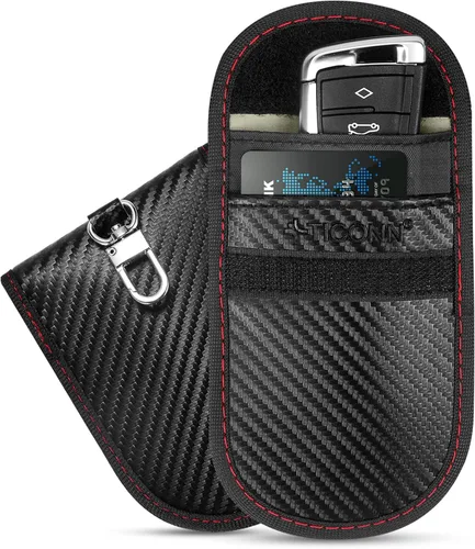 Vista 16 de TICONN 2PK Faraday - Bolsa para llavero de coche, bolsa de bloqueo RFID NFC Beige