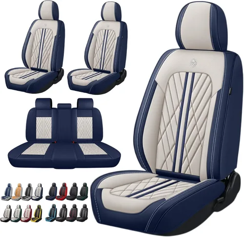 Vista 25 de Juego de fundas de asiento de automóvil de cuero nappa impermeables y transpirables de ajuste universal, cojín protector para vehículo automotriz