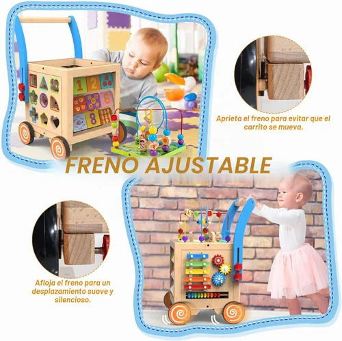 Vista 4 de 9 en 1 Cubo de Actividad de Madera Andador de Bebé de Madera, Centro de Actividad de Aprendizaje de Sentarse a Pararse, Juguetes Educativos
