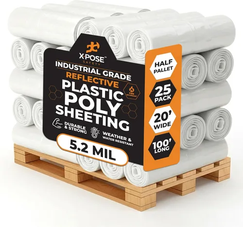 Vista 20 de Xpose Safety Láminas de plástico transparente – Rollo de 10 x 100 pies – Hoja de polietileno resistente de 3.4 mil – Impermeable, a prueba de polvo