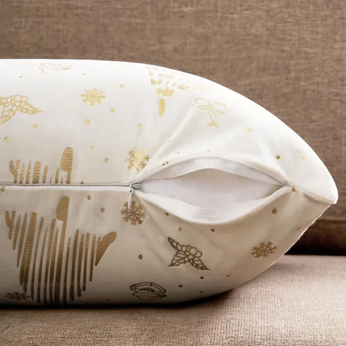 Vista 7 de Topfinel Juego de 2 fundas de almohada de Navidad de 12 x 20 pulgadas, fundas de almohada lumbar doradas, fundas de almohada lumbar, fundas de Crema