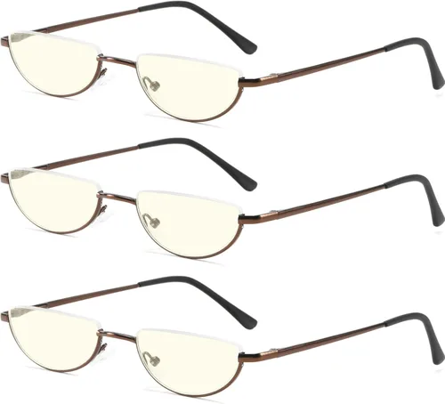 Vista 6 de Lentes de lectura de media luna, anti luz azul, rayos UV, medio marco semi lente delgado con bisagra de resorte con funda para hombres y mujeres
