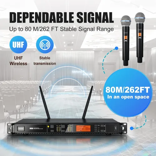 Vista 3 de Depusheng Sistema de micrófonos inalámbricos con 2 canales, micrófono inalámbrico de mano Inalambrico, rango UHF de 200 pies, micrófonos