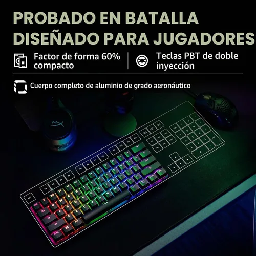 Vista 5 de HyperX Alloy Origins 60 - Teclado mecánico para juegos, factor de forma ultra compacto del 60 %, teclas PBT de doble disparo, retroiluminación LED