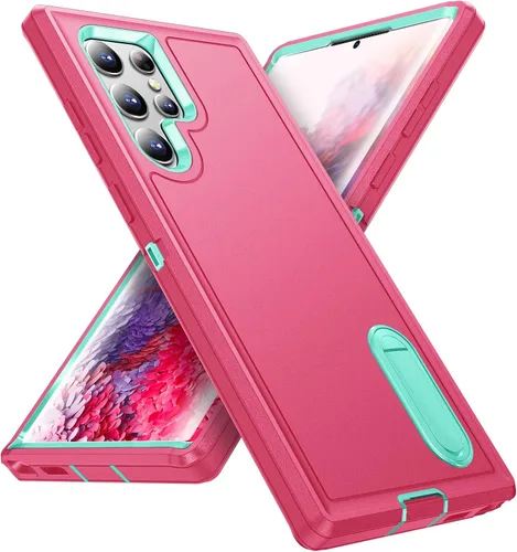 Vista 11 de Funda para Samsung Galaxy S22 Ultra con función atril de 3 capas de grado militar, funda protectora de silicona resistente a prueba de golpes