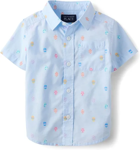 Vista 14 de The Children's Place Baby Boys' and Toddler Poplin Short Sleeve Button Down Shirt (Applemint)