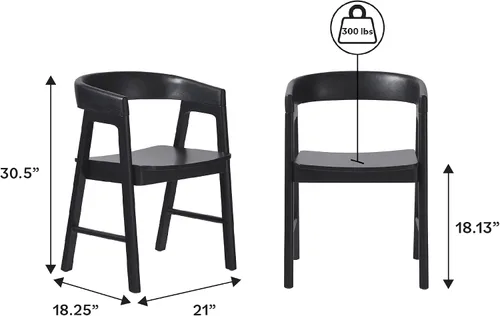 Vista 3 de Walker Edison Ezra - Silla de comedor moderna de madera maciza con respaldo redondeado, color negro (juego de 2)